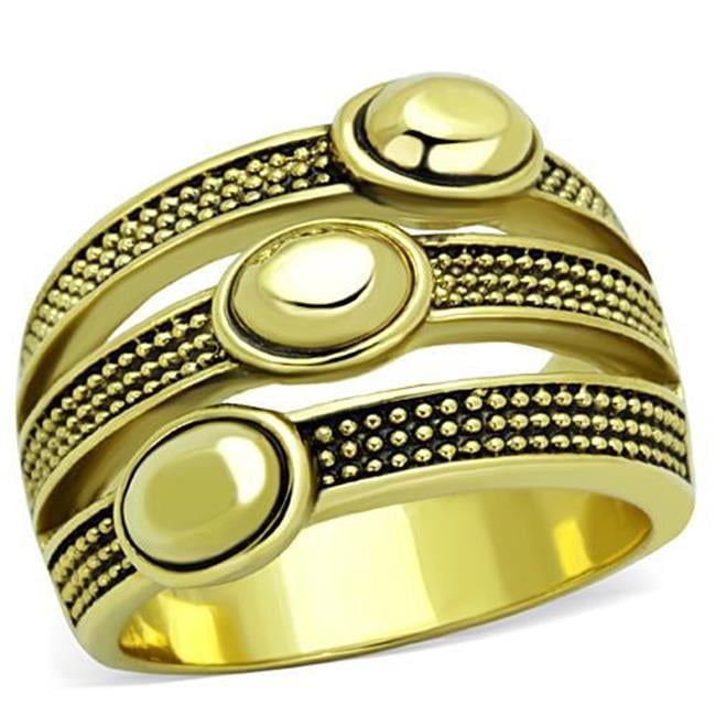 Women IP Gold Stainless Steel Ring with Epoxy in Jet - Size 8