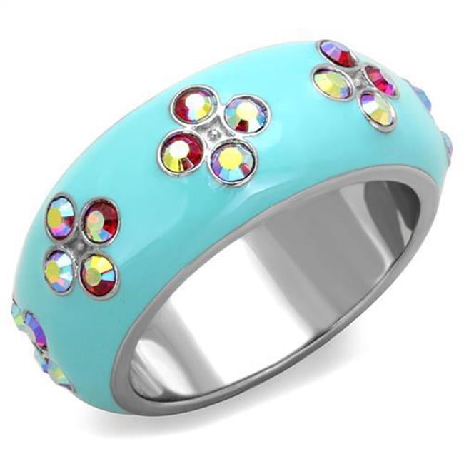 TK1768-6 Women High Polished Stainless Steel Ring with Top Grade Crystal in Light Rose - Size 6