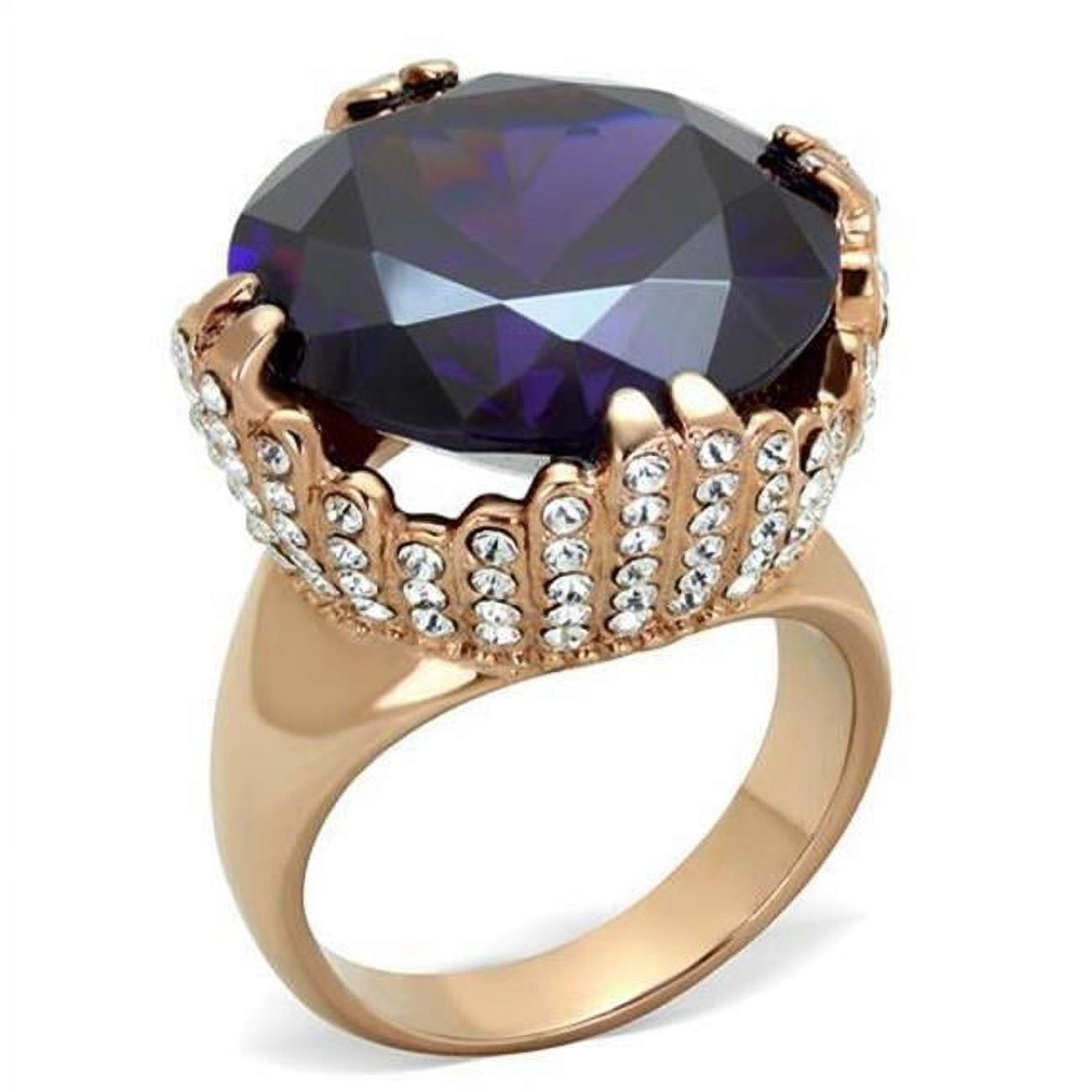 TK1786-6 Women IP Rose Gold Stainless Steel Ring with AAA Grade CZ in Amethyst - Size 6