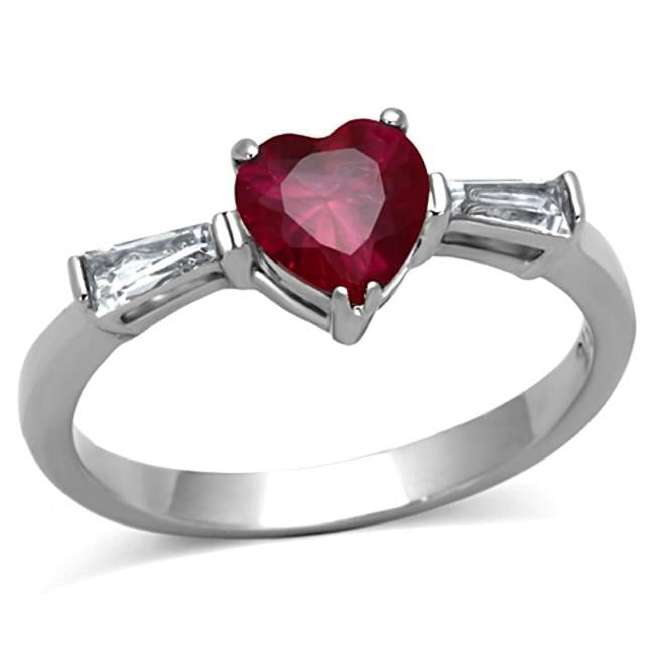 Women High Polished Stainless Steel Ring with AAA Grade CZ in Ruby - Size 7