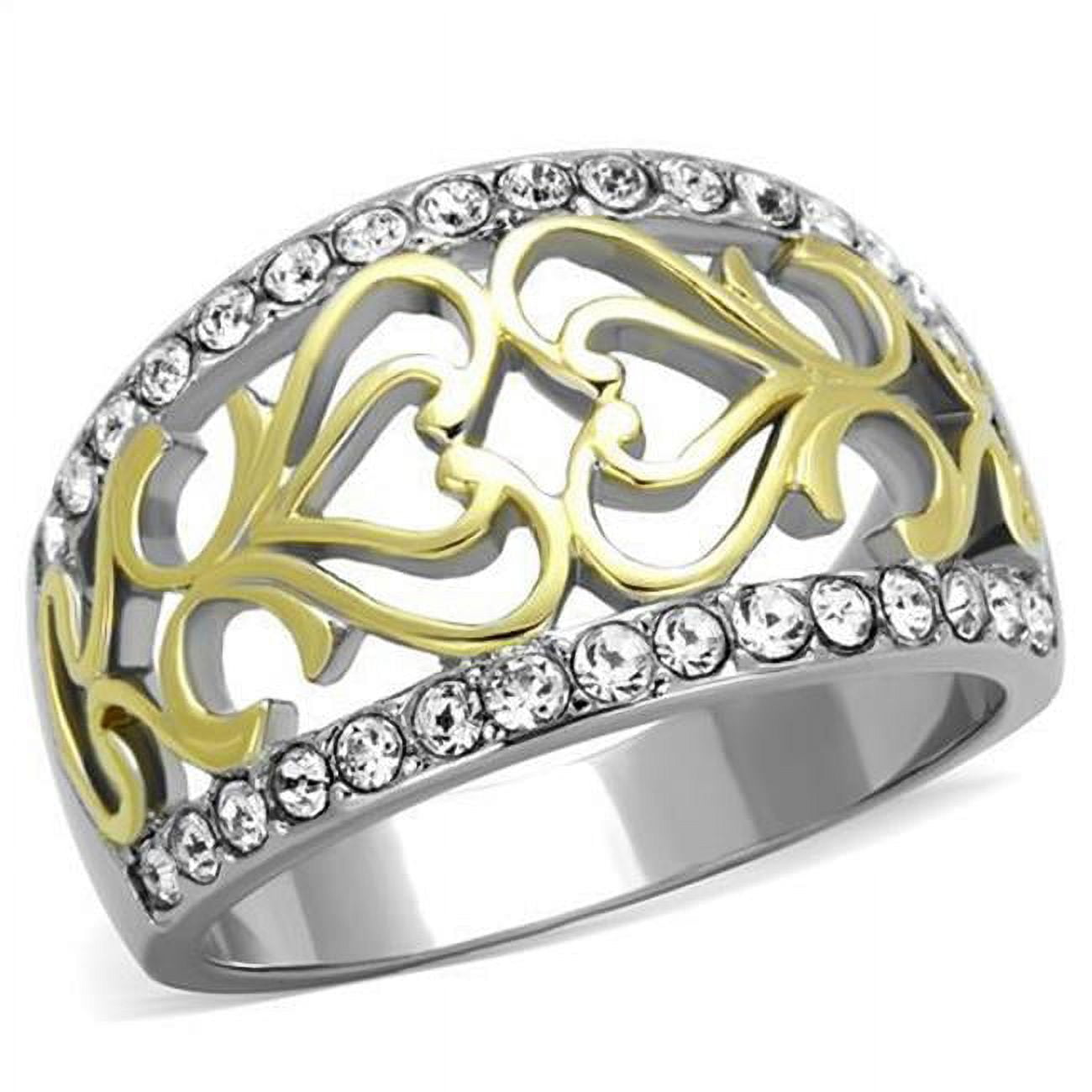 Women Two-Tone IP Gold Stainless Steel Ring with Top Grade Crystal in Clear - Size 5