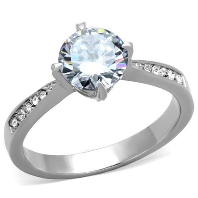 Women High Polished Stainless Steel Ring with AAA Grade CZ in Clear - Size 7