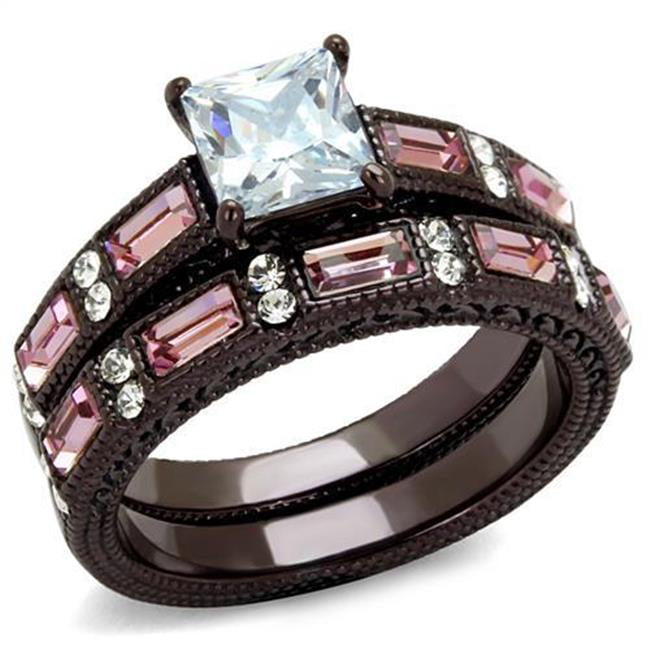 TK1829DC-5 Women IP Dark Brown Stainless Steel Ring with AAA Grade CZ in Clear - Size 5