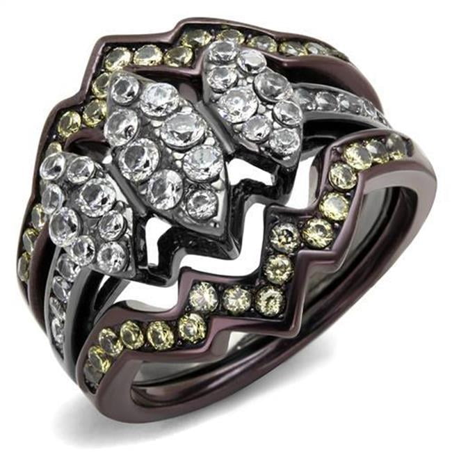 TK1869LJ-5 Women IP Light Black & IP Dark Brown Stainless Steel Ring with AAA Grade CZ in Clear - Size 5