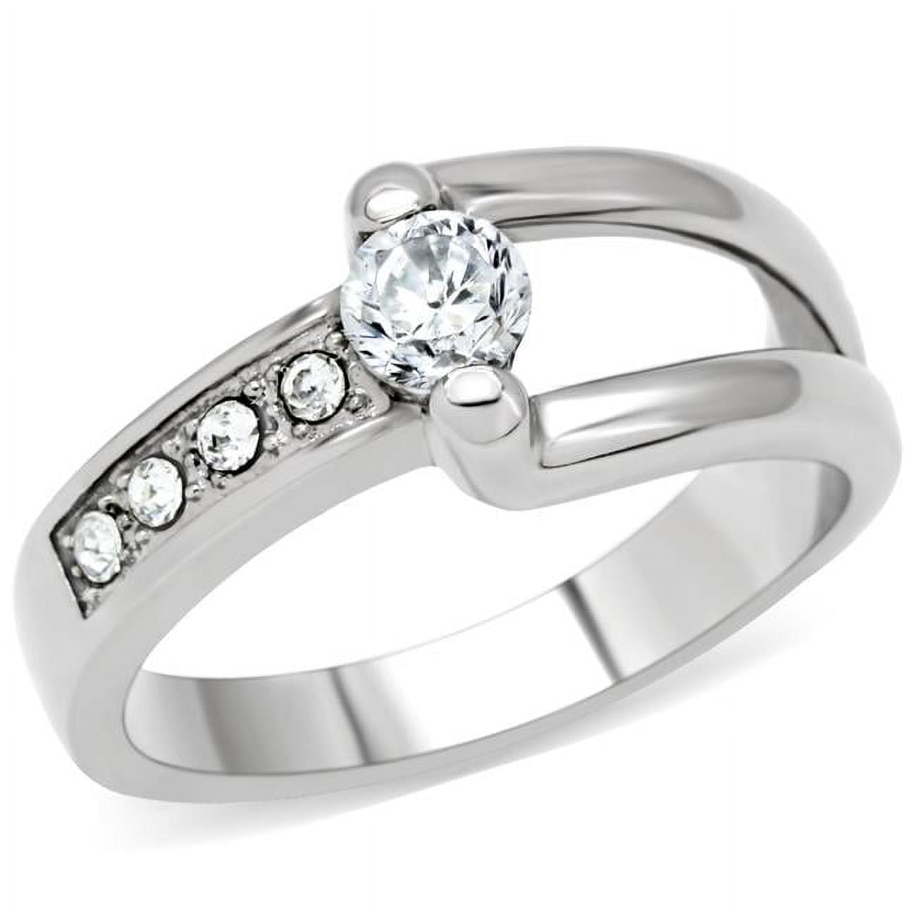 TK190-8 Women High Polished Stainless Steel Ring with AAA Grade CZ in Clear - Size 8
