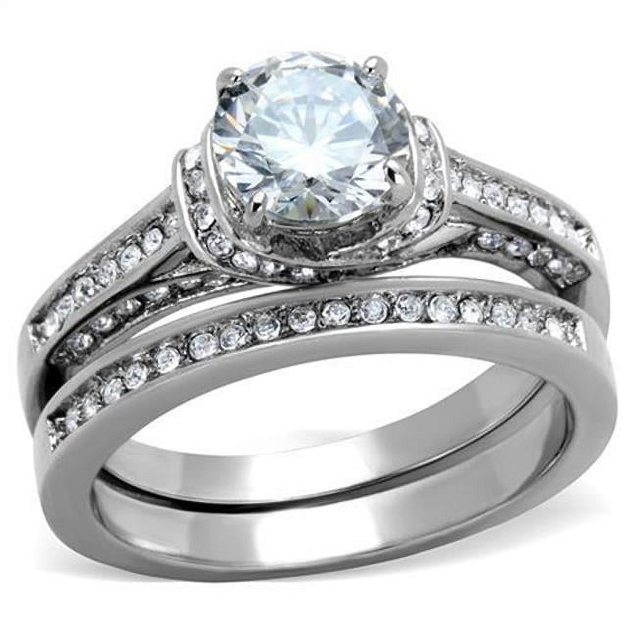 Women High Polished Stainless Steel Ring with AAA Grade CZ in Clear - Size 8