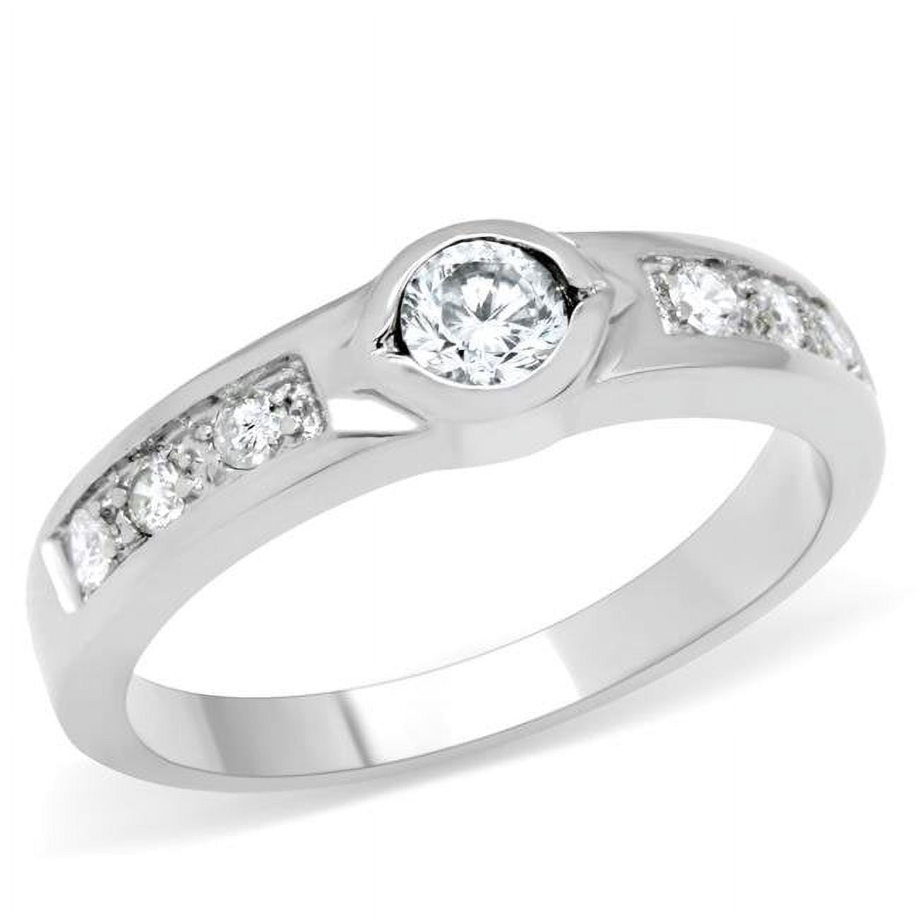 Women High Polished Stainless Steel Ring with AAA Grade CZ in Clear - Size 5