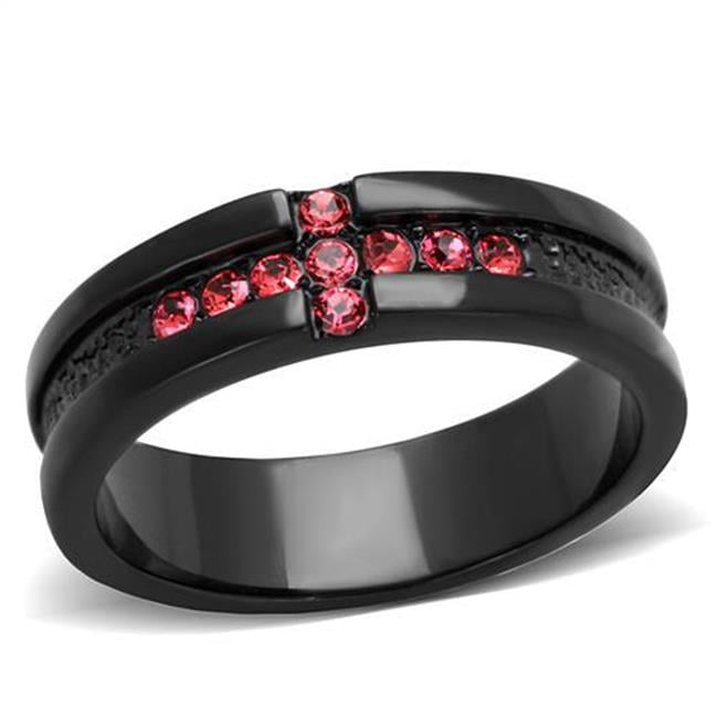 Women IP Black Stainless Steel Ring with Top Grade Crystal in Rose - Size 6