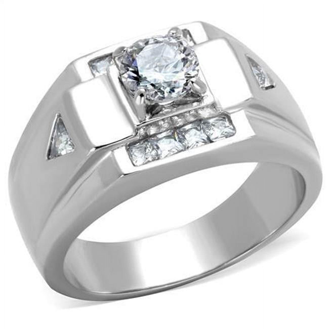 TK2052-11 Men High Polished Stainless Steel Ring with AAA Grade CZ in Clear - Size 11