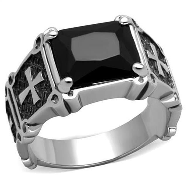 Men High Polished Stainless Steel Ring with Synthetic in Jet - Size 9