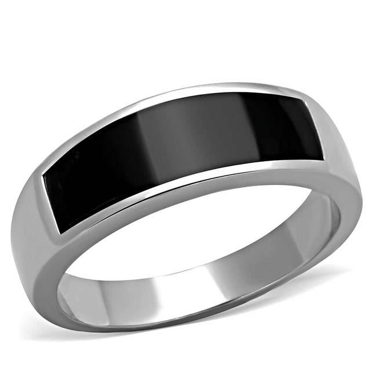 Men High Polished Stainless Steel Ring with Epoxy in Jet - Size 11
