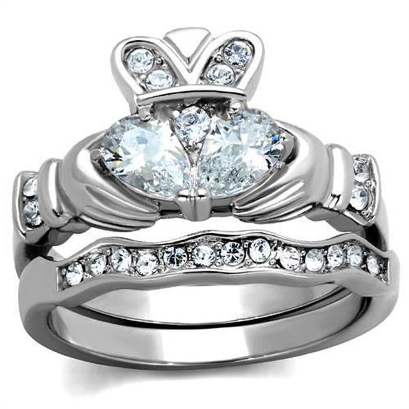 Women High Polished Stainless Steel Ring with AAA Grade CZ in Clear - Size 10