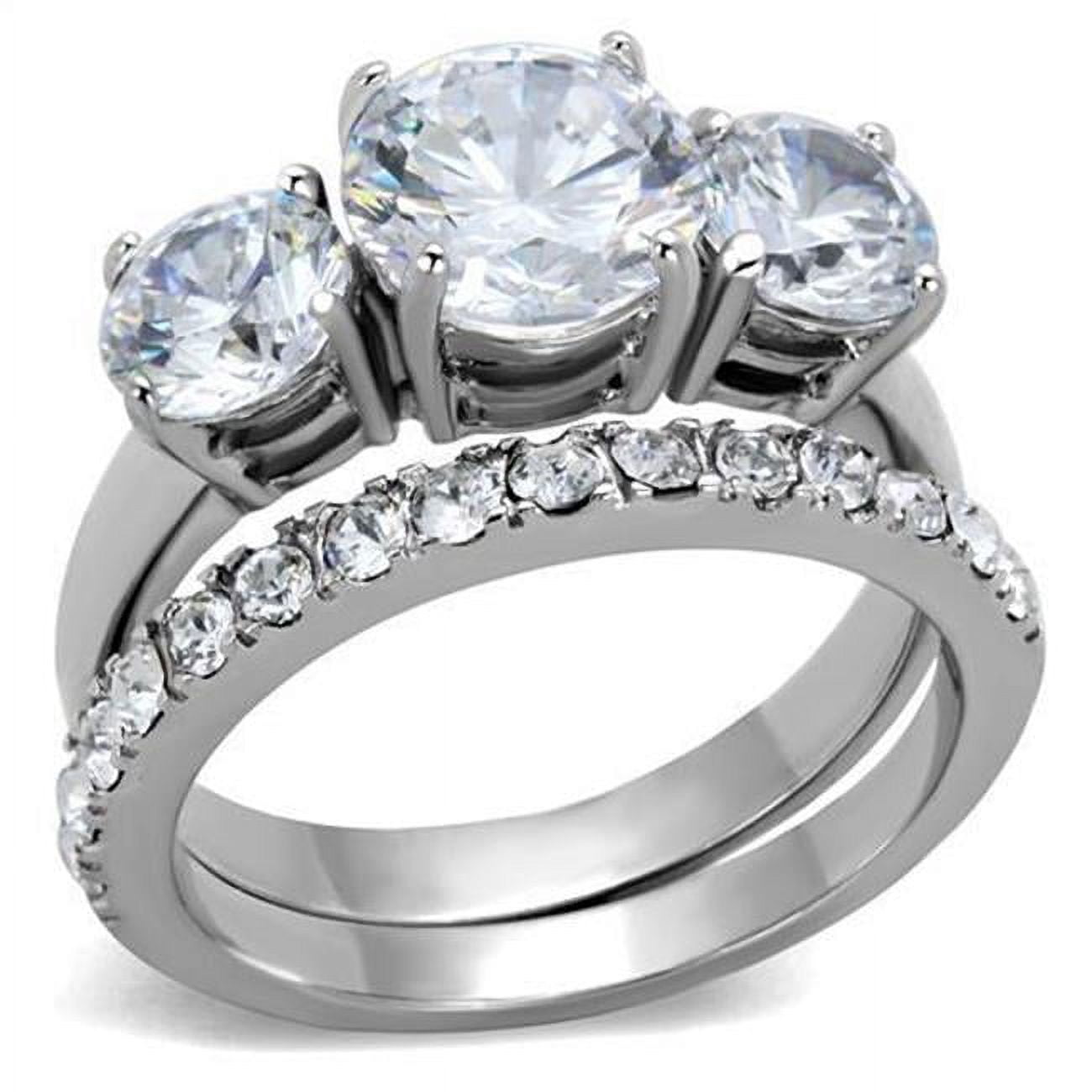 Women High Polished Stainless Steel Ring with AAA Grade CZ in Clear - Size 10