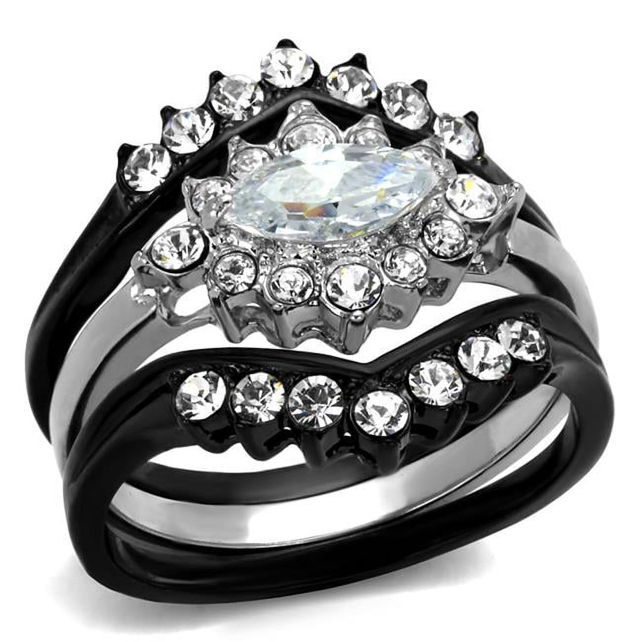 TK2188-6 Women Two-Tone IP Black Stainless Steel Ring with AAA Grade CZ in Clear - Size 6
