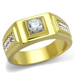 TK2222-8 Men Two-Tone IP Gold Stainless Steel Ring with AAA Grade CZ in Clear - Size 8