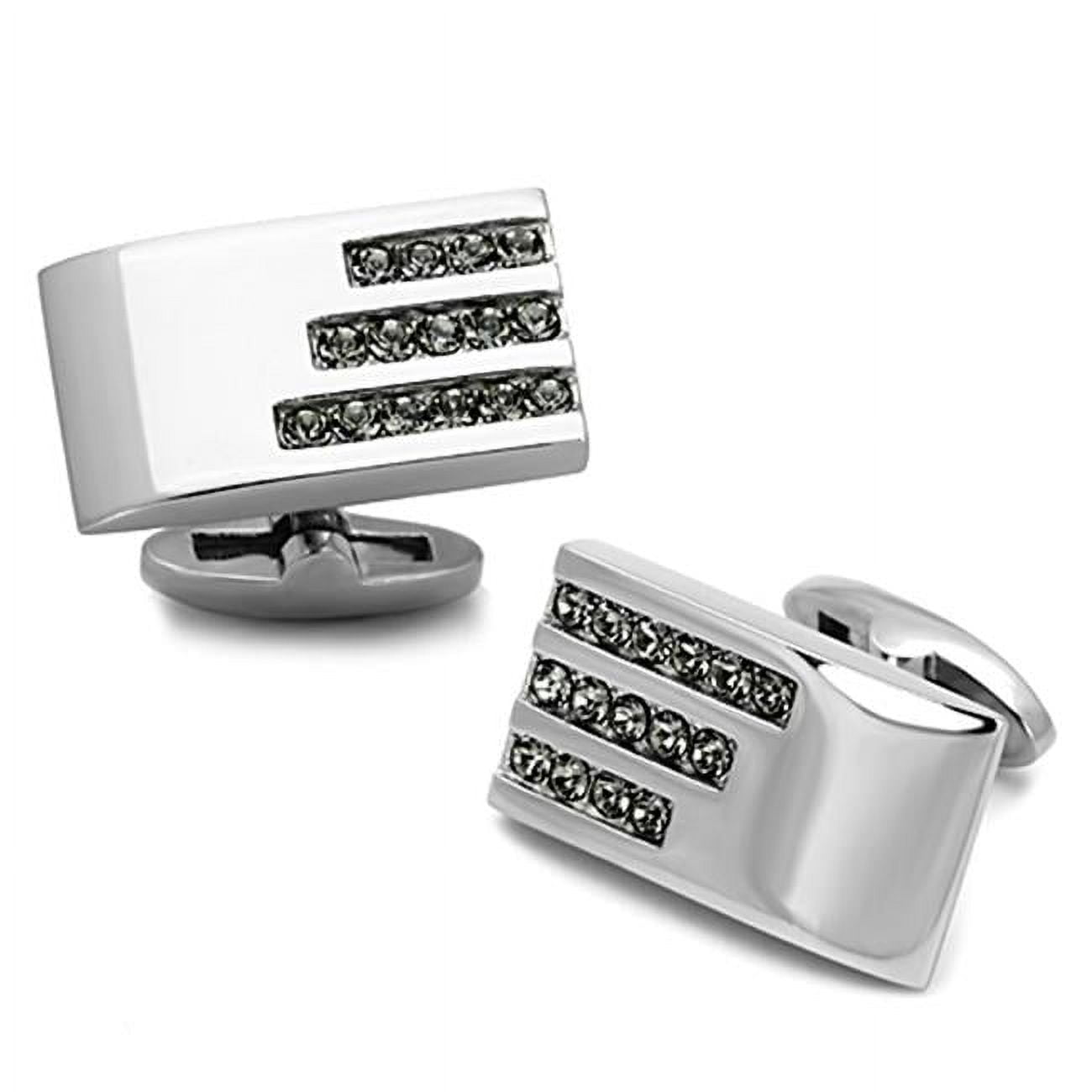 Picture of Alamode TK1241 Men High Polished Stainless Steel Cufflink with Top Grade Crystal in Black Diamond