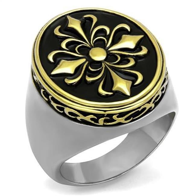 Men Two-Tone IP Gold Stainless Steel Ring with Epoxy in Jet - Size 8