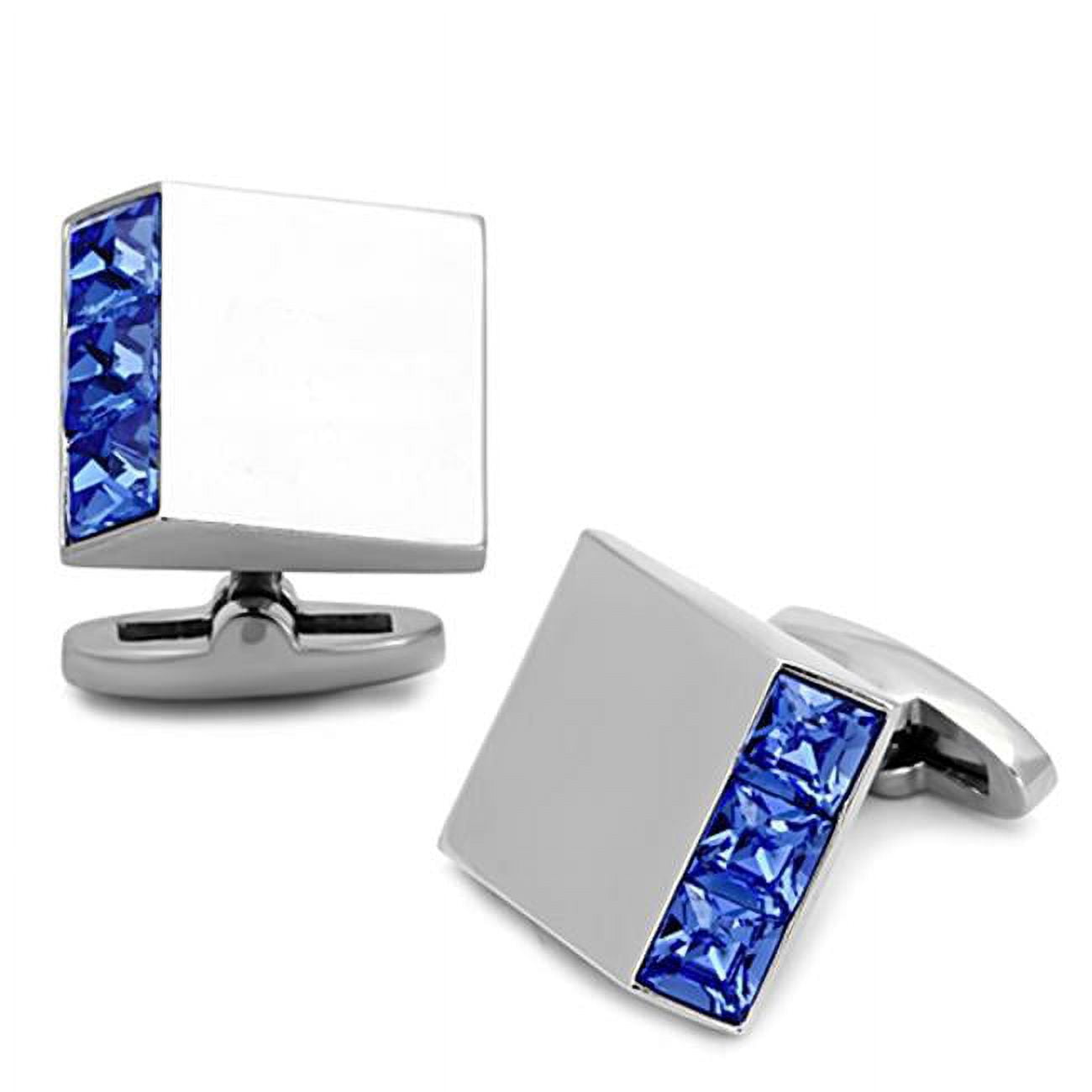Picture of Alamode TK1251 Men High Polished Stainless Steel Cufflink with Top Grade Crystal in Sapphire
