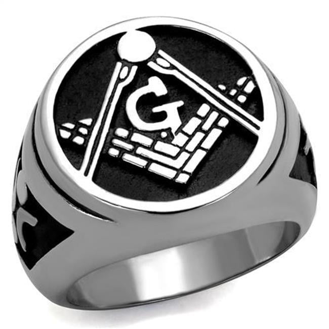 Men High Polished Stainless Steel Ring with Epoxy in Jet - Size 11