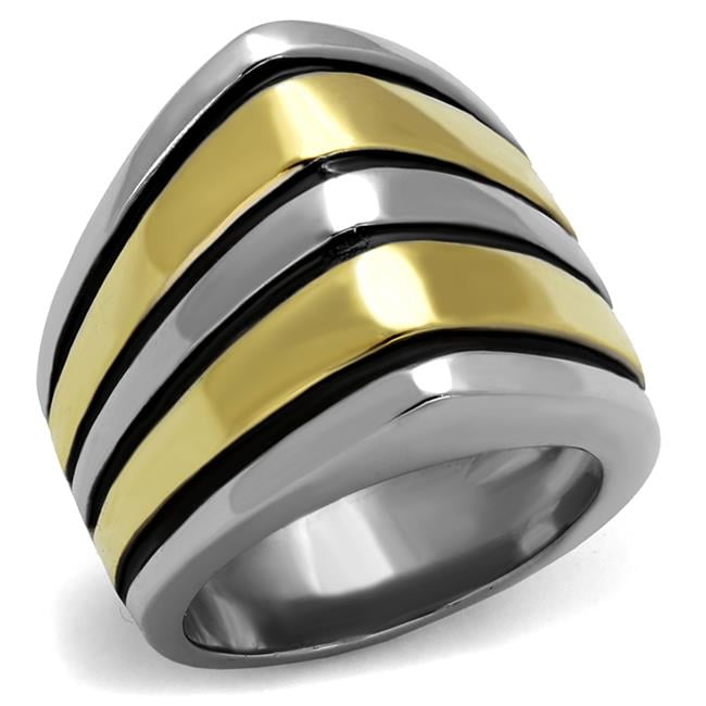 Women Two-Tone IP Gold Stainless Steel Ring with Epoxy in Jet - Size 7