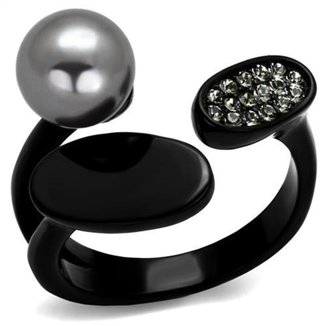 Women IP Black Stainless Steel Ring with Synthetic in Gray - Size 8