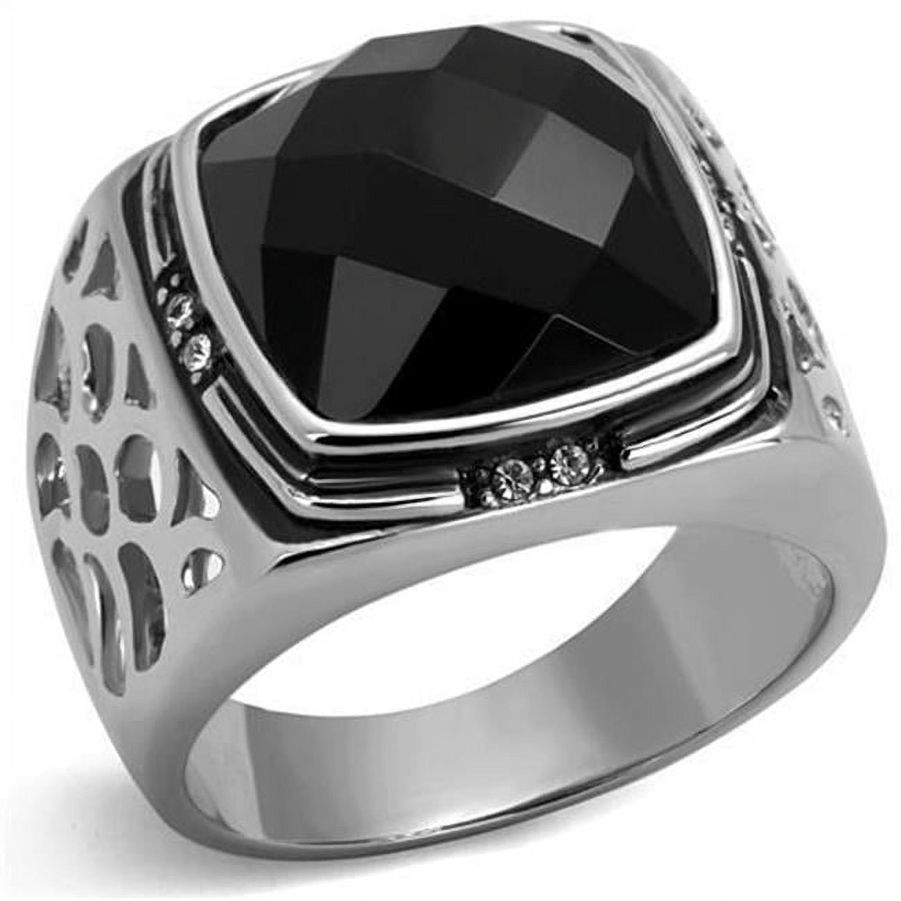 Men High Polished Stainless Steel Ring with Synthetic in Jet - Size 10