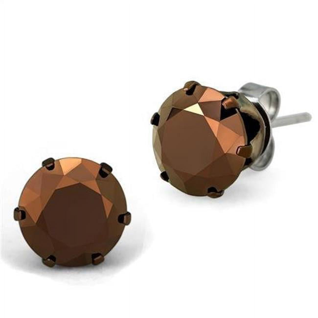 Women Two Tone IP Light Brown Stainless Steel Earrings with AAA Grade CZ in Light Coffee