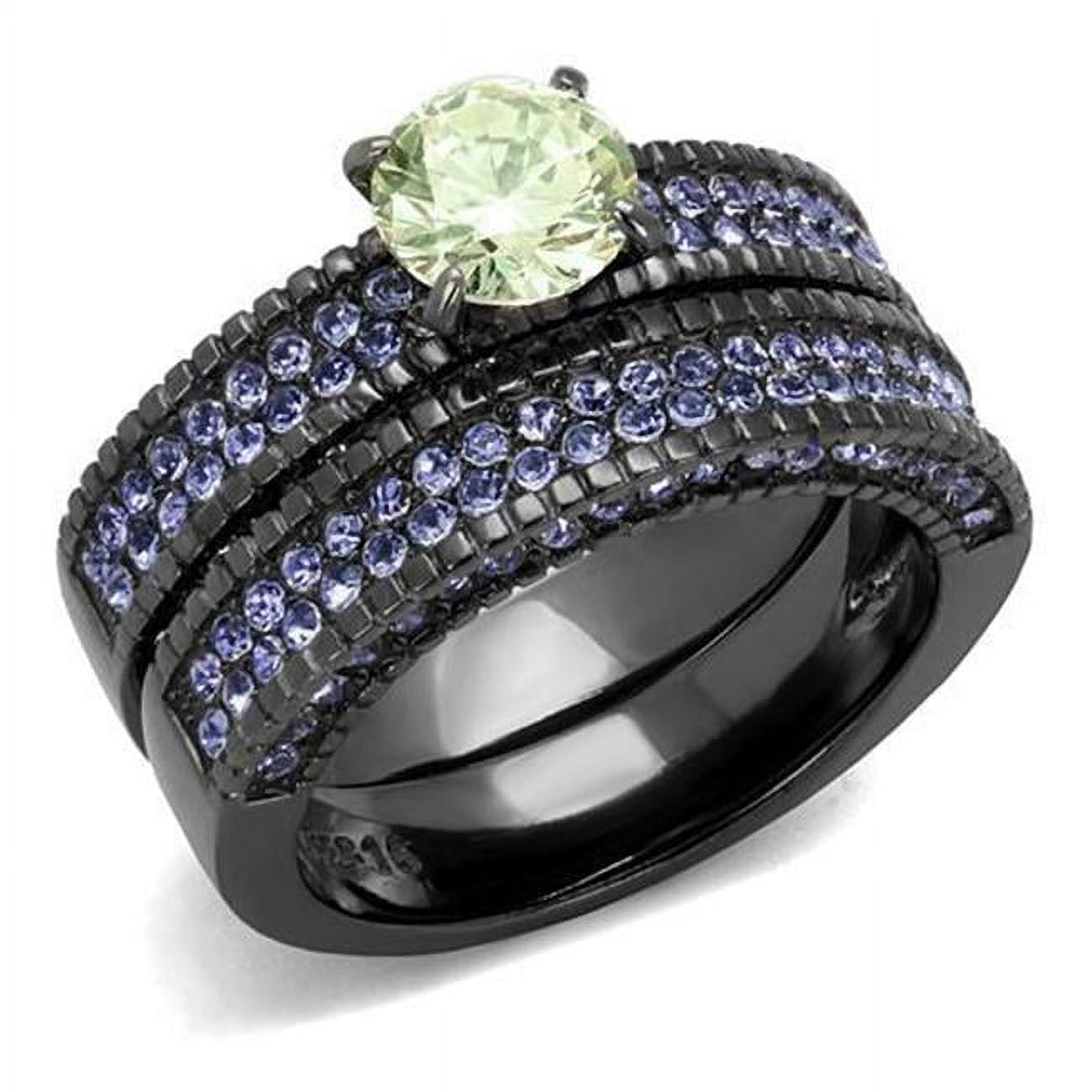 Women IP Light Black Stainless Steel Ring with AAA Grade CZ in Apple Green - Size 9
