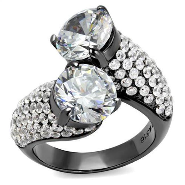 Women IP Light Black Stainless Steel Ring with AAA Grade CZ in Clear - Size 8