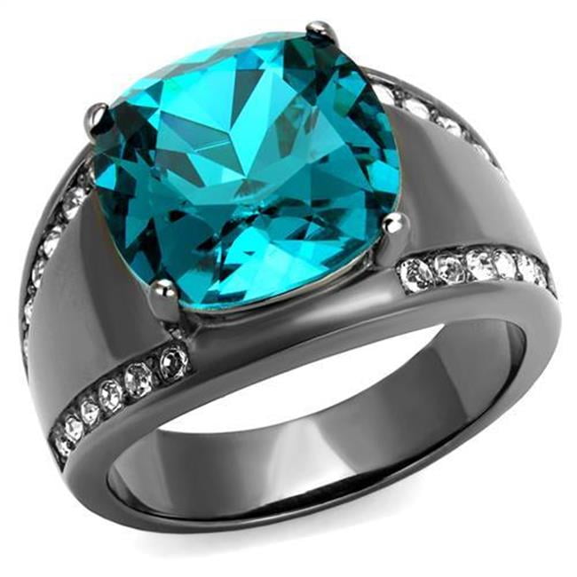 TK2678-6 Women IP Light Black Stainless Steel Ring with Top Grade Crystal in Blue Zircon - Size 6