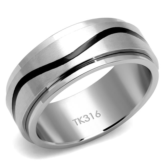 TK2929-8 Men High Polished Stainless Steel Ring with Epoxy in Jet - Size 8