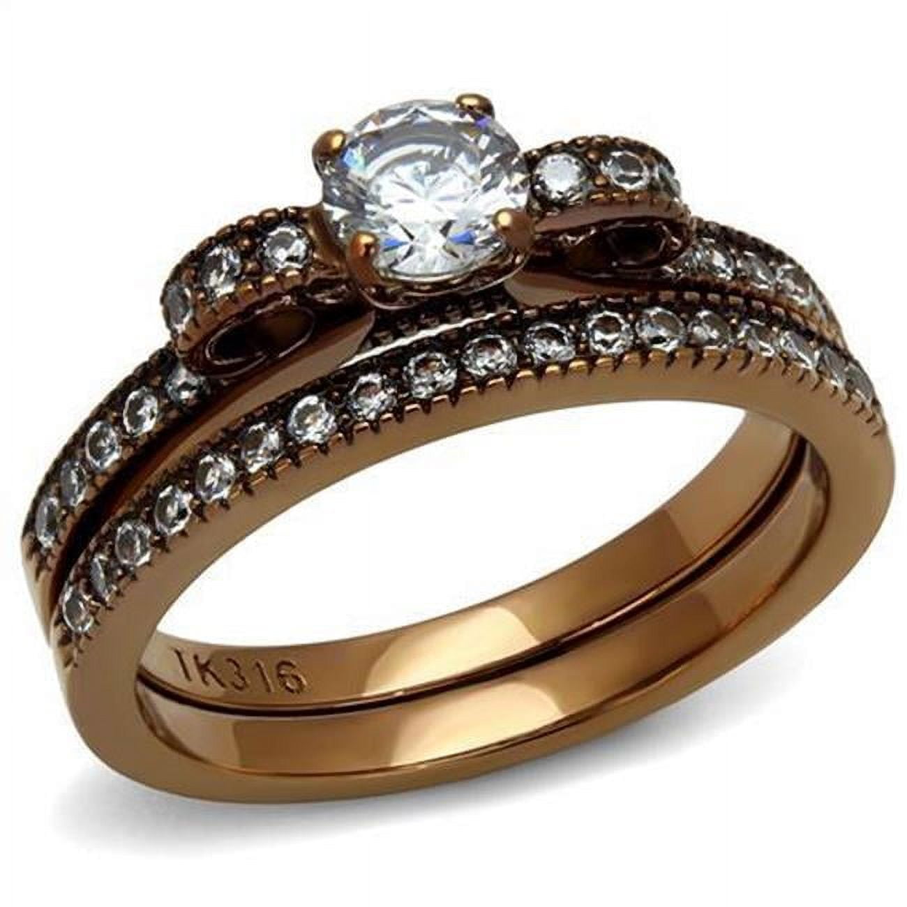 Women IP Coffee Light Stainless Steel Ring with AAA Grade CZ in Clear - Size 6