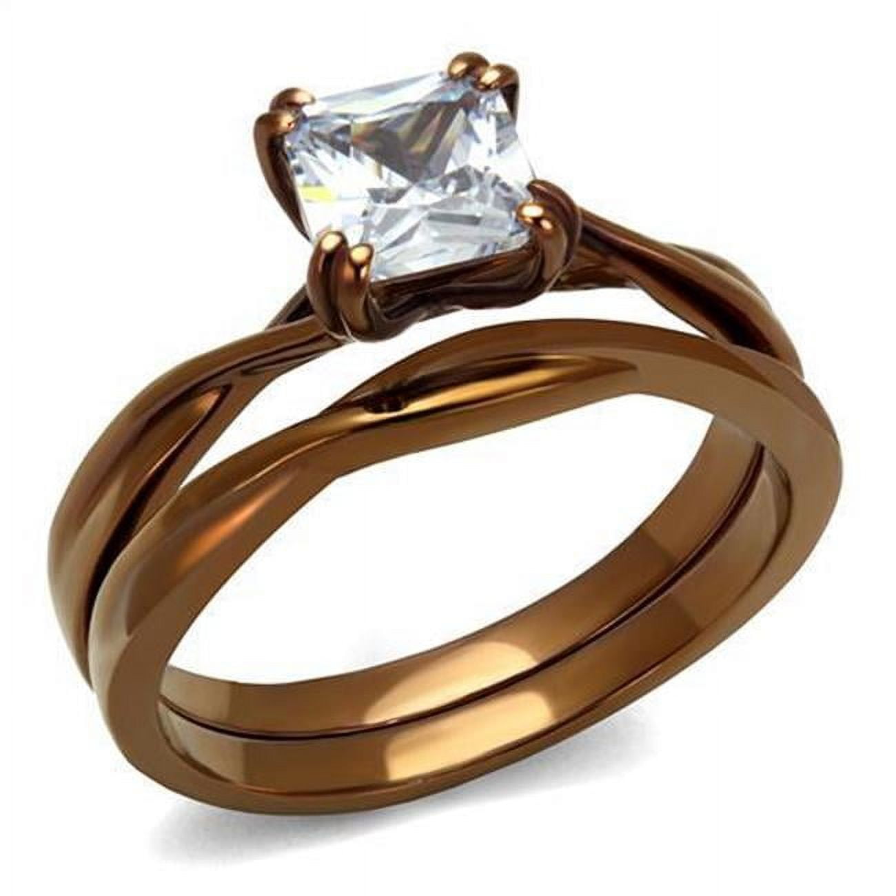TK2964-9 Women IP Coffee Light Stainless Steel Ring with AAA Grade CZ in Clear - Size 9