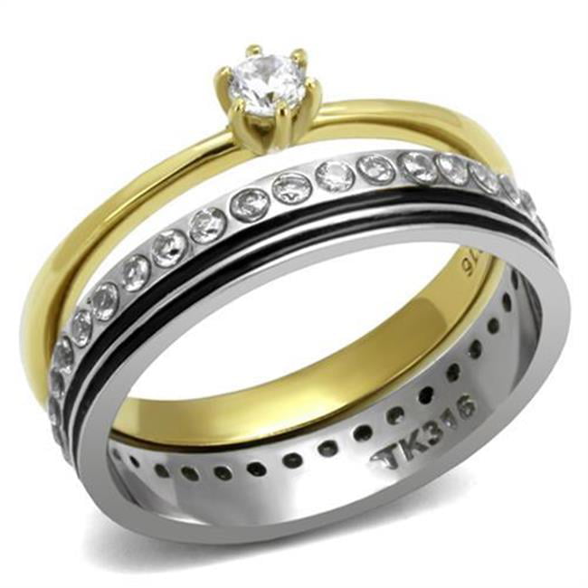 Women Two-Tone IP Gold Stainless Steel Ring with AAA Grade CZ in Clear - Size 7