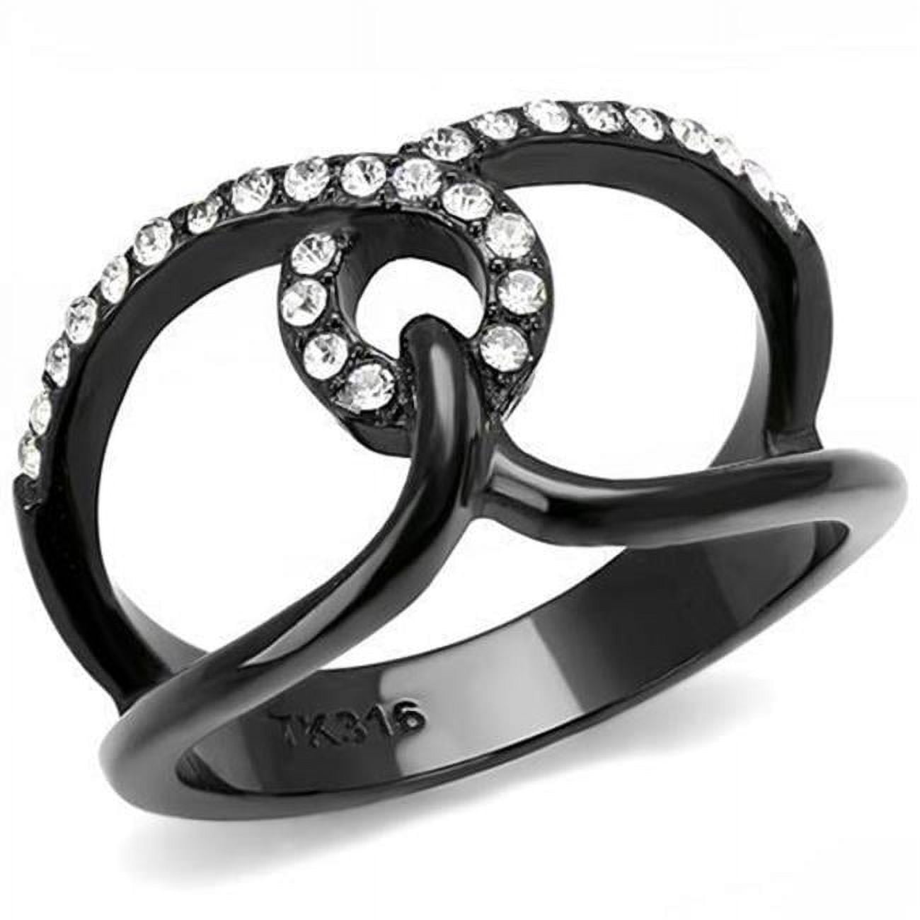 Women IP Black Stainless Steel Ring with Top Grade Crystal in Clear - Size 7