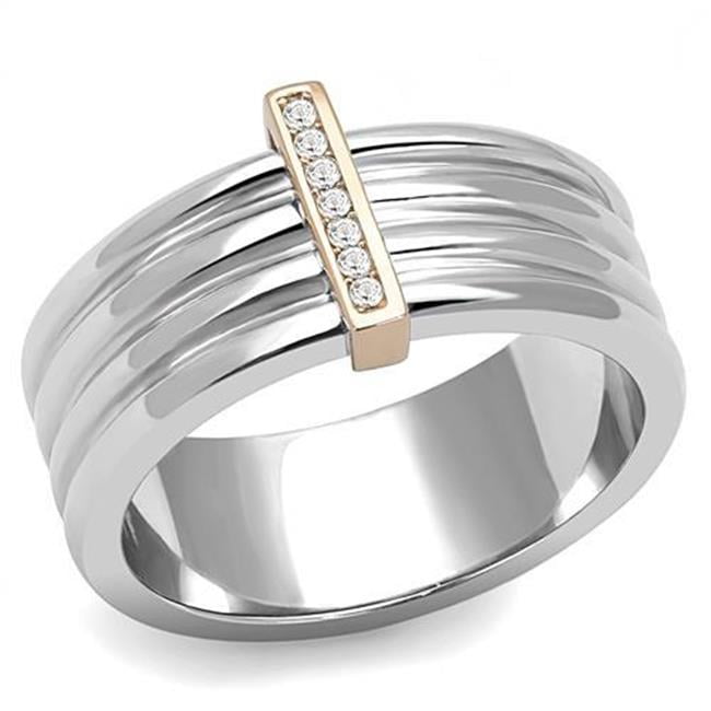 TK3176-6 Women Two-Tone IP Rose Gold Stainless Steel Ring with Top Grade Crystal in Clear - Size 6