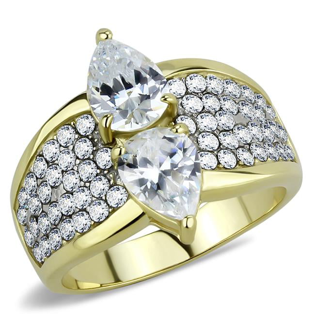 Women Two-Tone IP Gold Stainless Steel Ring with AAA Grade CZ in Clear - Size 8