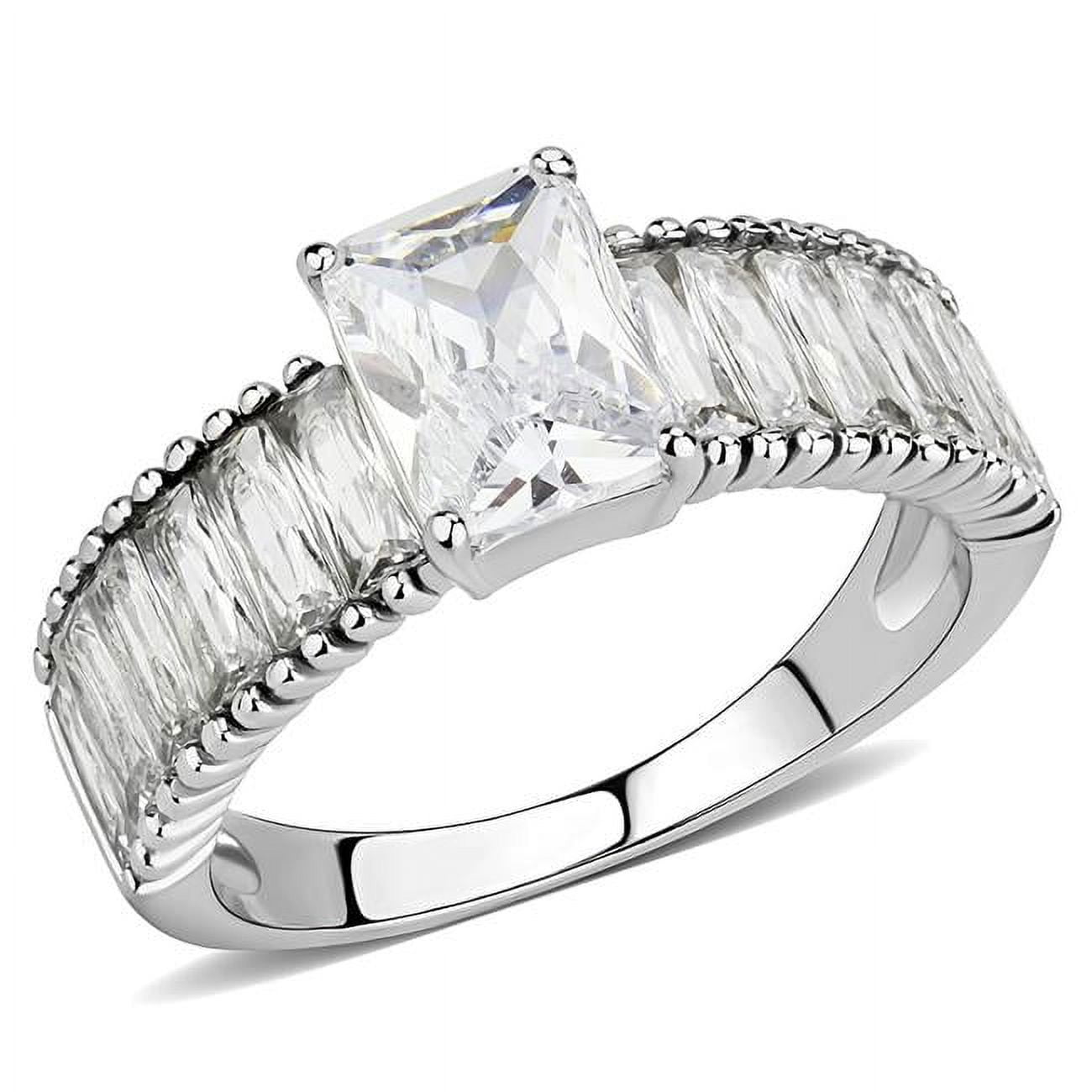Women No Plating Stainless Steel Ring with AAA Grade CZ in Clear - Size 5