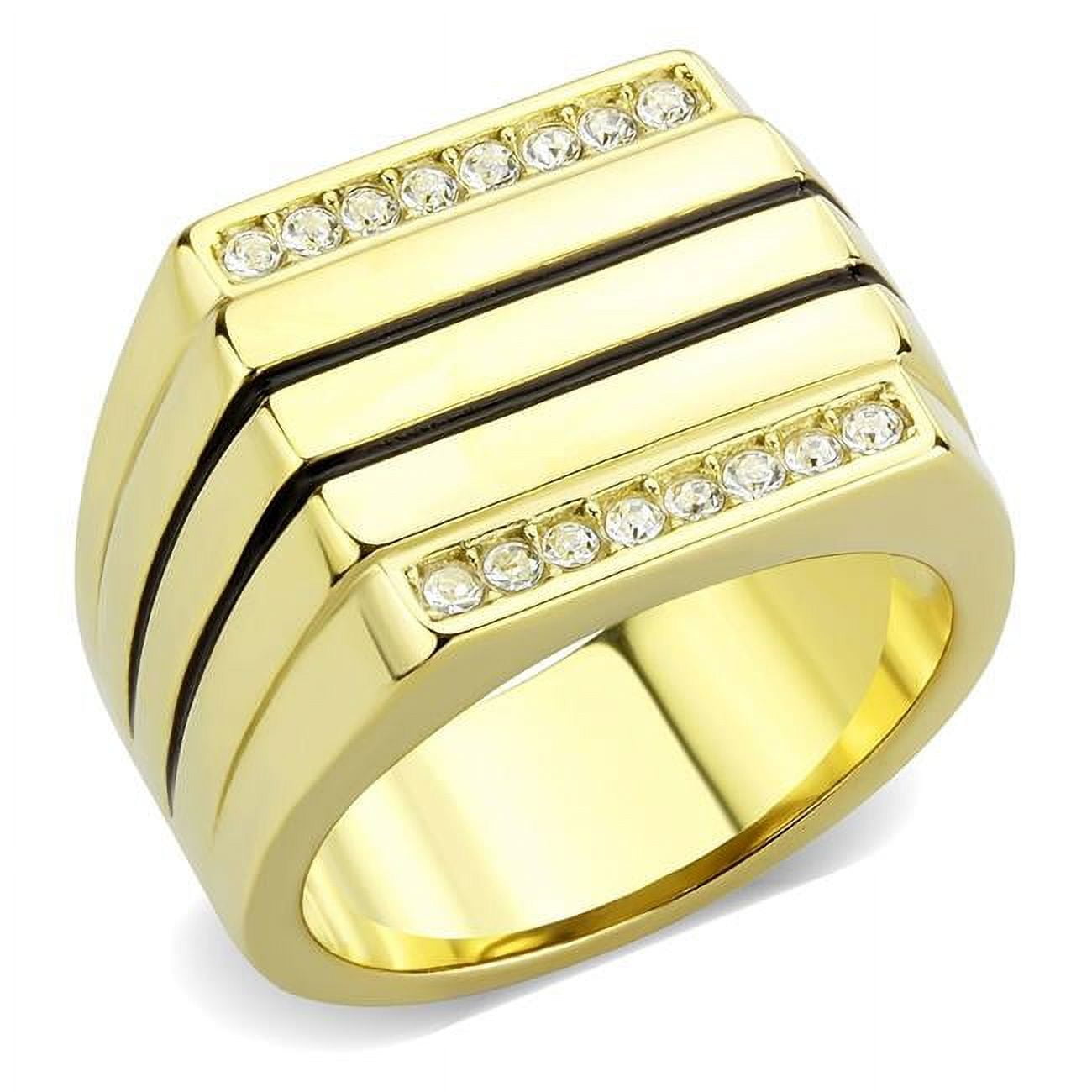 Men IP Gold Stainless Steel Ring with Top Grade Crystal in Clear - Size 13