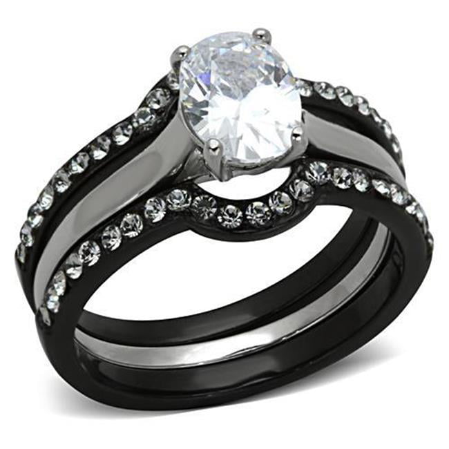 TK1344-5 Women Two-Tone IP Black Stainless Steel Ring with AAA Grade CZ in Clear - Size 5