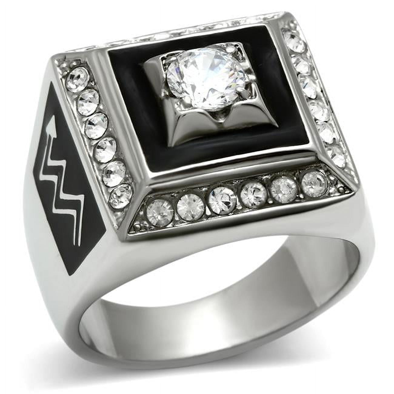 Men High Polished Stainless Steel Ring with AAA Grade CZ in Clear - Size 12