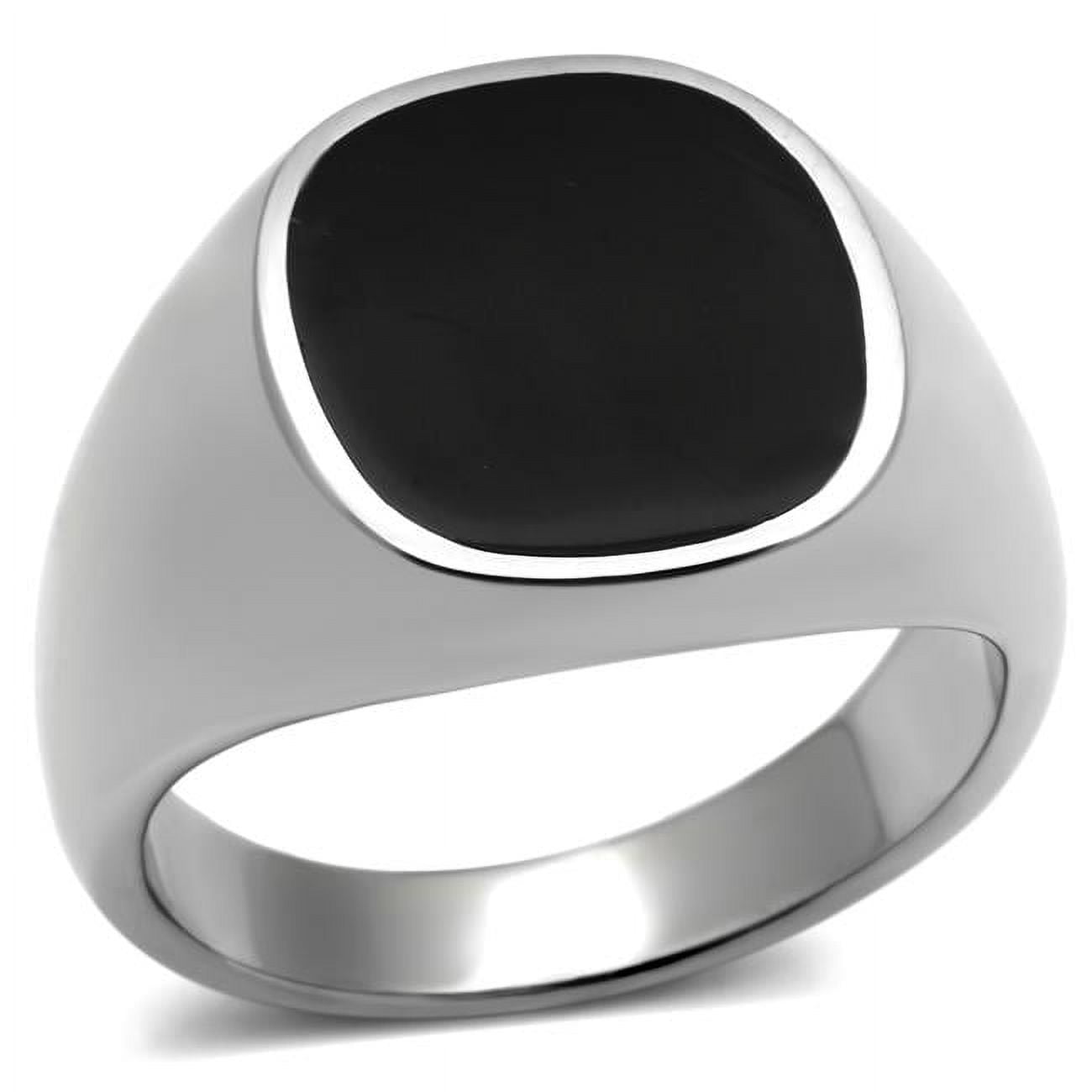 Men High Polished Stainless Steel Ring with Epoxy in Jet - Size 10