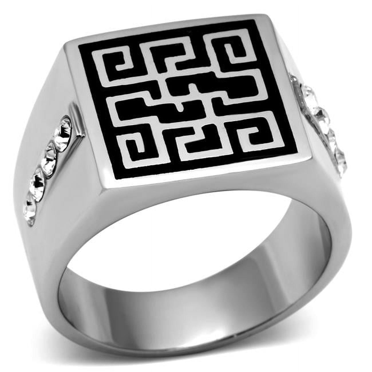 TK703-13 Men High Polished Stainless Steel Ring with Top Grade Crystal in Clear - Size 13