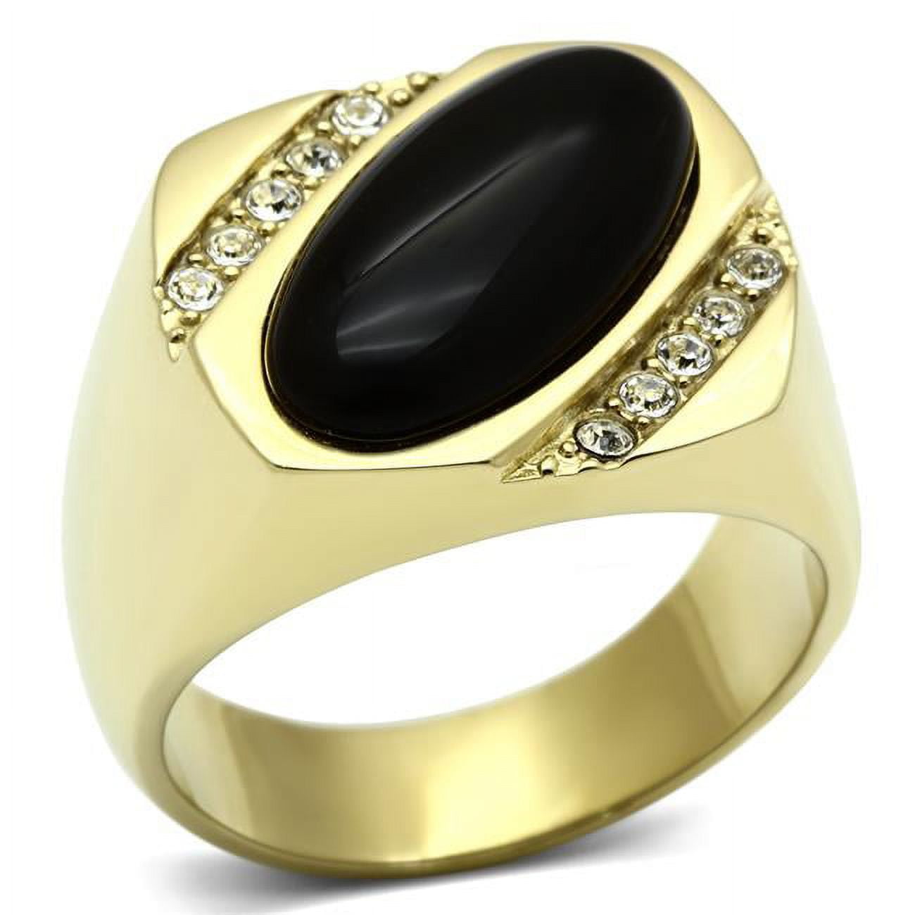 Men IP Gold Stainless Steel Ring with Semi-Precious in Jet - Size 10