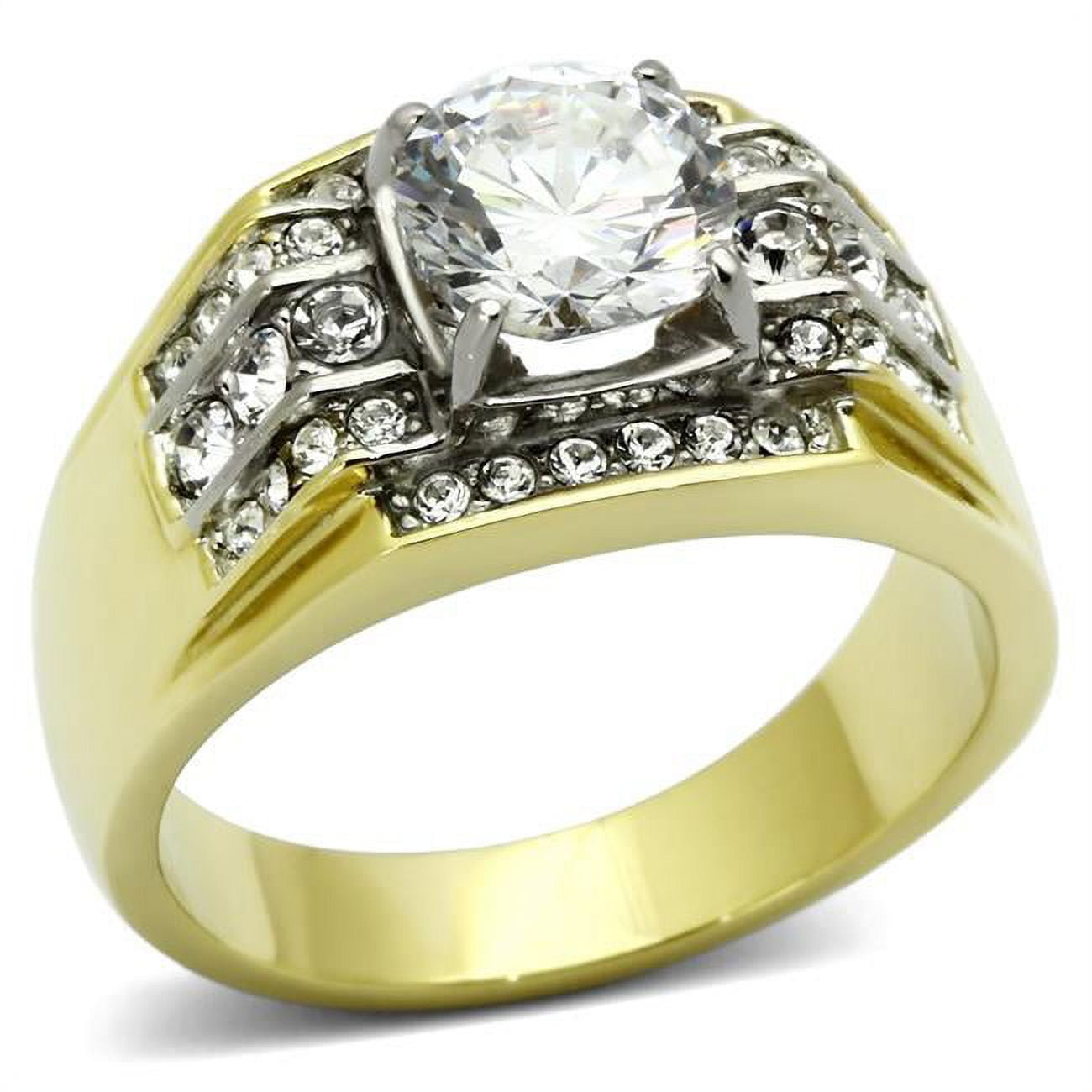 Men Two-Tone IP Gold Stainless Steel Ring with AAA Grade CZ in Clear - Size 8