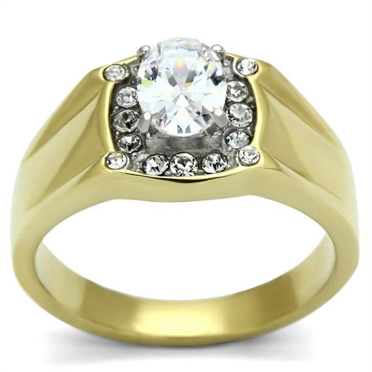 TK758-8 Men Two-Tone IP Gold Stainless Steel Ring with AAA Grade CZ in Clear - Size 8