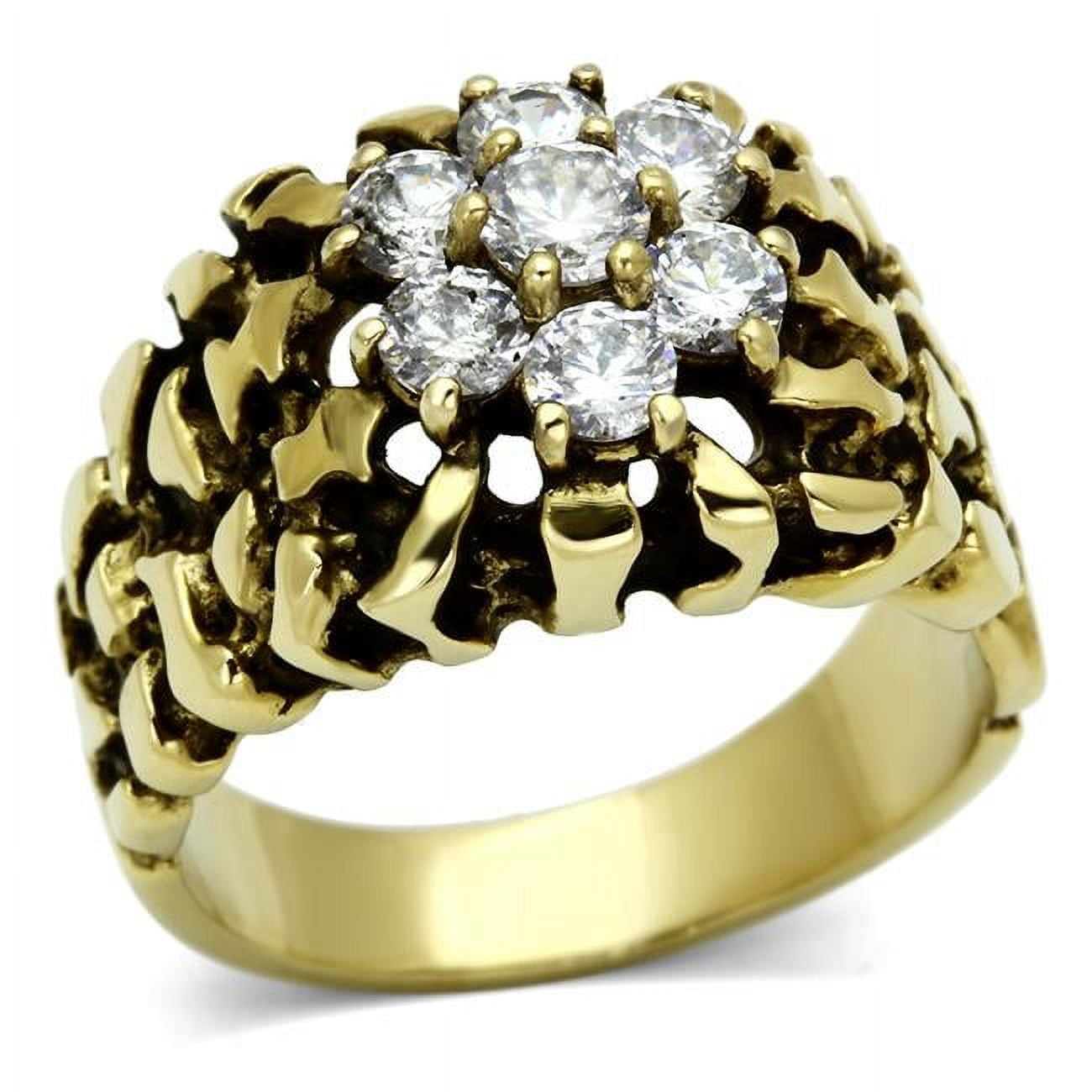 TK771-8 Men IP Gold Stainless Steel Ring with AAA Grade CZ in Clear - Size 8