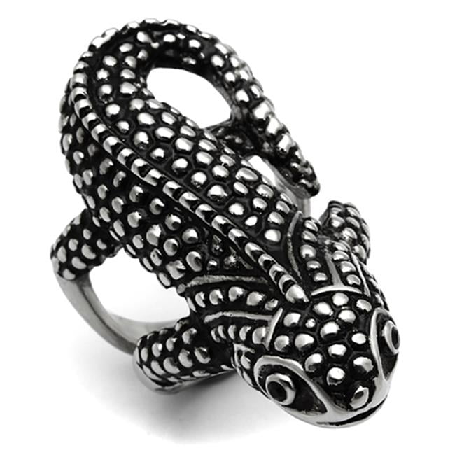Women High Polished Stainless Steel Ring with Top Grade Crystal in Jet - Size 8