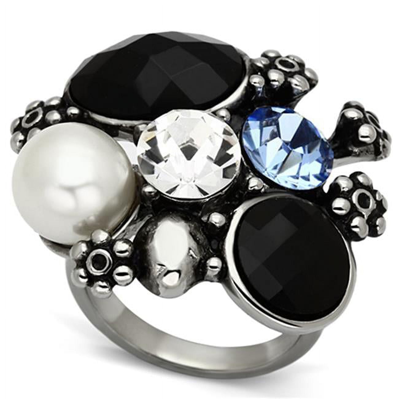 Women High Polished Stainless Steel Ring with Synthetic in Jet - Size 10
