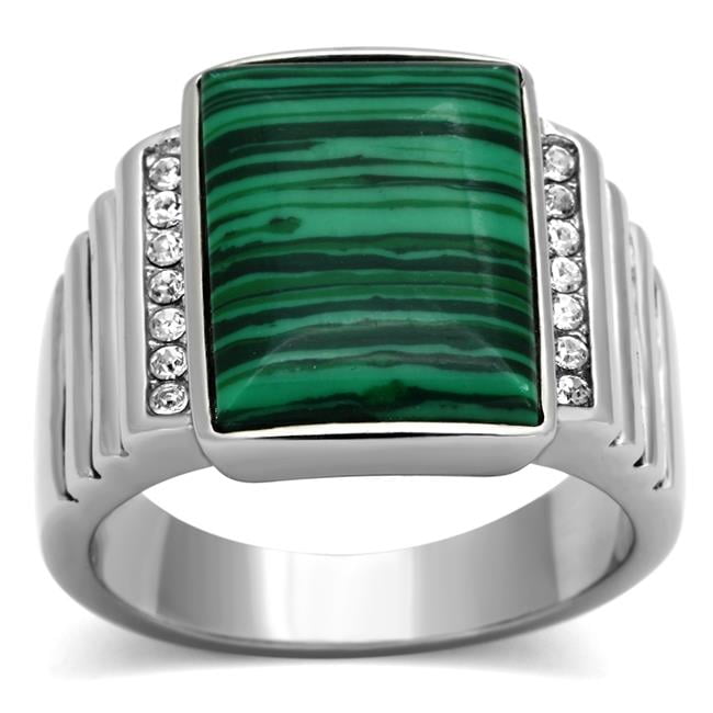 TK953-9 Men High Polished Stainless Steel Ring with Synthetic in Emerald - Size 9